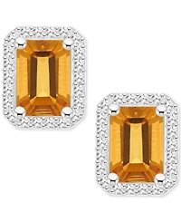 Amethyst (2 ct. t.w.) & Diamond (1/5 Halo Stud Earrings Sterling Silver (Also Citrine, Garnet, Peridot, Blue Topaz)