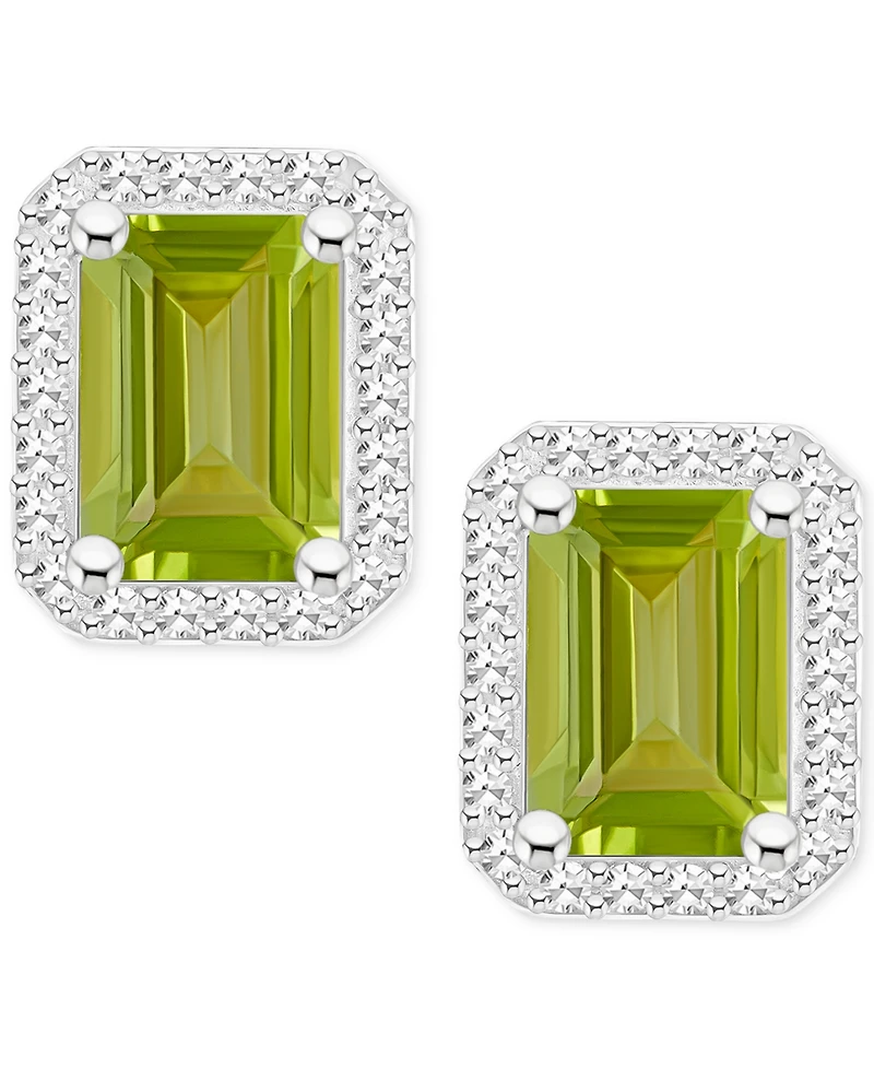 Amethyst (2 ct. t.w.) & Diamond (1/5 ct. t.w.) Halo Stud Earrings in Sterling Silver (Also in Citrine, Garnet, Peridot, & Blue Topaz)