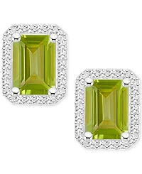 Amethyst (2 ct. t.w.) & Diamond (1/5 ct. t.w.) Halo Stud Earrings in Sterling Silver (Also in Citrine, Garnet, Peridot, & Blue Topaz)