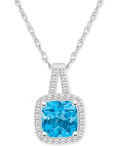 Amethyst (1-1/2 ct. t.w.) & Diamond (1/6 Cushion Halo 18" Pendant Necklace Sterling Silver (Also Citrine, Garnet, Peridot, Blue Topa