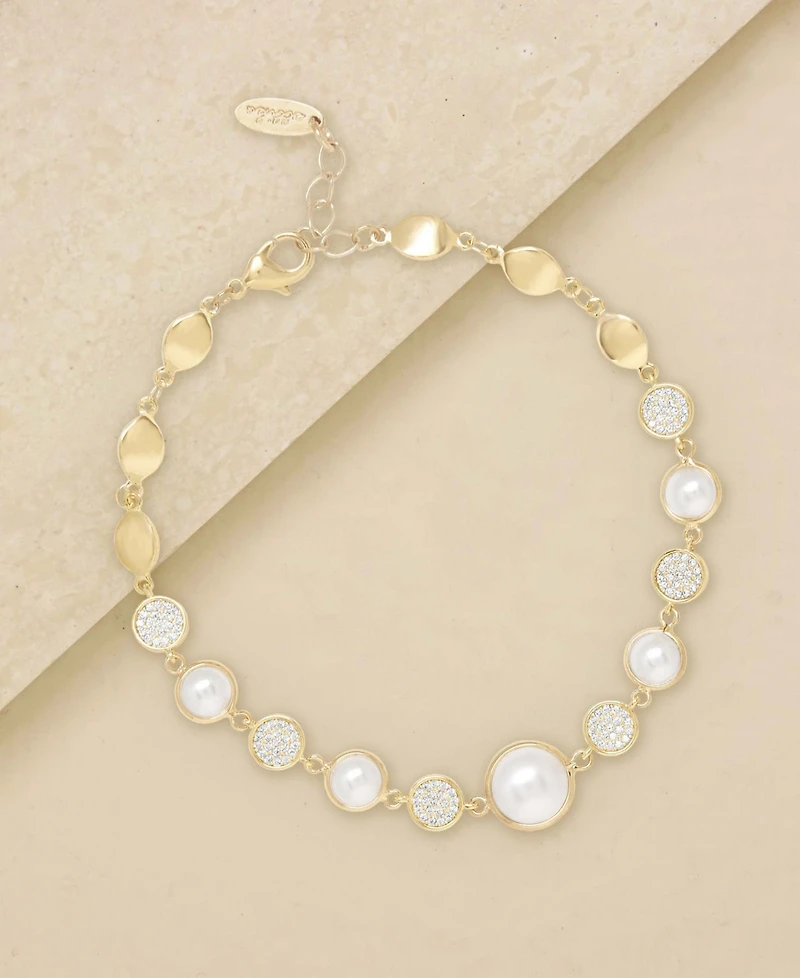 Ettika 18K Gold Imitation Pearl Globe Trotter Women's Anklet