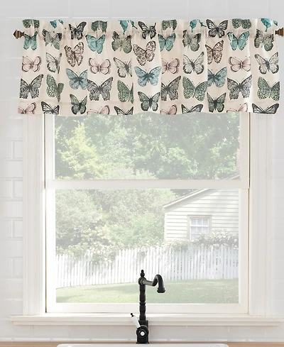 Magdalena Butterfly Print Sheer Rod Pocket Kitchen Curtain Valance