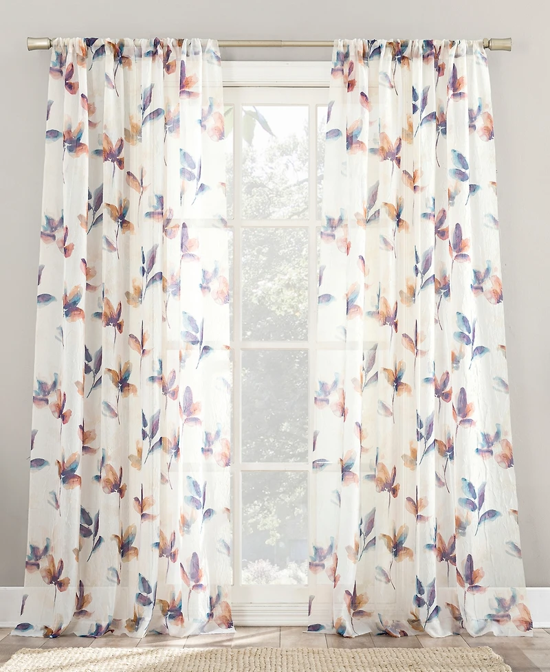 Ellie Floral Print Sheer Rod Pocket Curtain Panel
