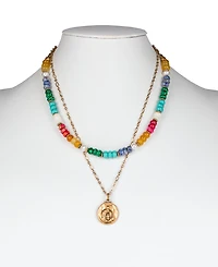 Patricia Nash Gold-Tone Bee Multicolor Beaded Convertible Layered Pendant Necklace, 17" + 3" extender