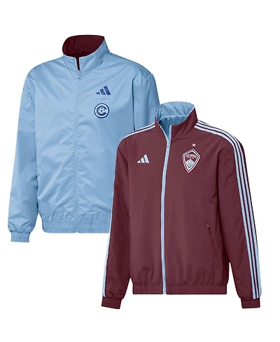 Men's adidas Burgundy, Light Blue Colorado Rapids 2023 On-Field Anthem Full-Zip Reversible Team Jacket