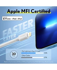 Overtime Apple MFi Certified iPhone 13/12/11 10ft Charging Cable | Usb Type C to Lightning Cable for iPhone - White
