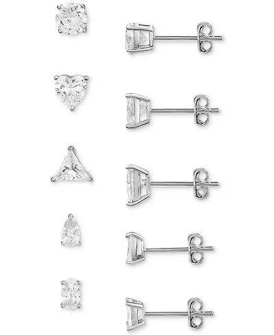 Giani Bernini 5-Pc. Set Cubic Zirconia Solitaire Multi-Cut Stud Earrings in Sterling Silver, Created for Macy's