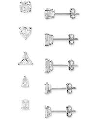 Giani Bernini 5-Pc. Set Cubic Zirconia Solitaire Multi-Cut Stud Earrings in Sterling Silver, Created for Macy's