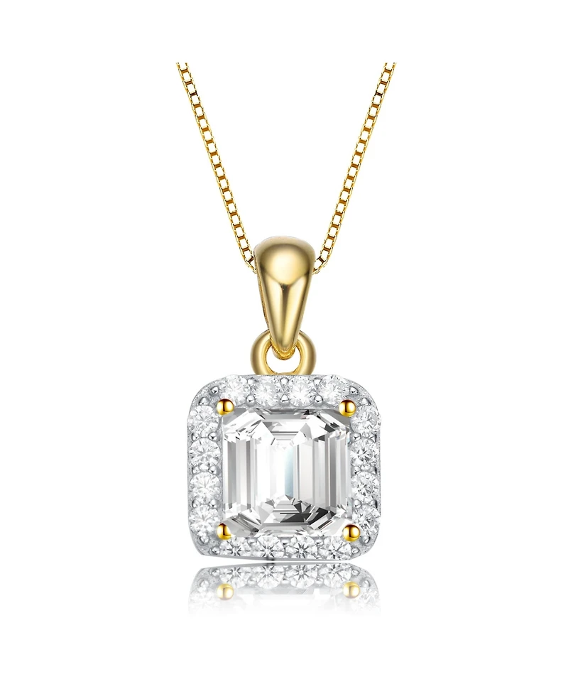 Sterling Silver White Gold Plating Cubic Zirconia Asscher Cut Drop Pendant