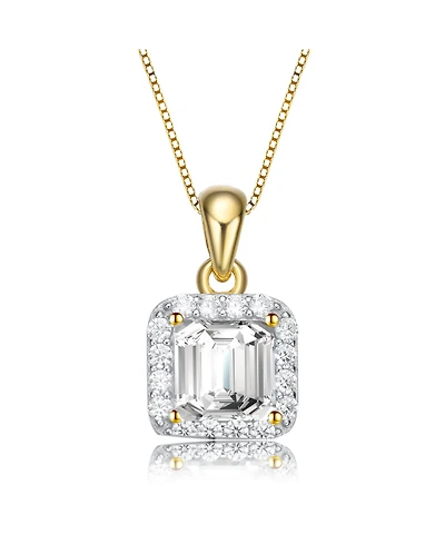 Sterling Silver White Gold Plating Cubic Zirconia Asscher Cut Drop Pendant