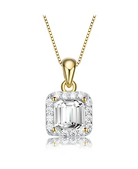 Sterling Silver White Gold Plating Cubic Zirconia Asscher Cut Drop Pendant