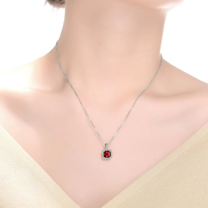 Sterling Silver White Gold Plating Cubic Zirconia Asscher Cut Drop Pendant