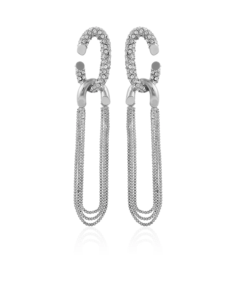 Vince Camuto Silver-Tone Tassel Chain Huggie Hoop Drop Earrings