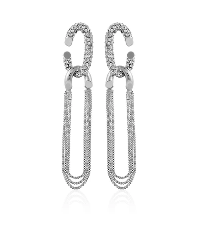 Vince Camuto Silver-Tone Tassel Chain Huggie Hoop Drop Earrings