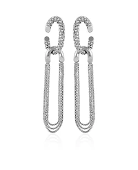 Vince Camuto Silver-Tone Tassel Chain Huggie Hoop Drop Earrings