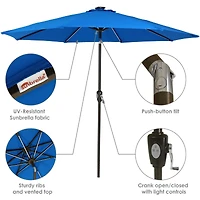 9-Foot Sunbrella Tilting Patio Umbrella with Solar Led Light Bars - Pacific Blue