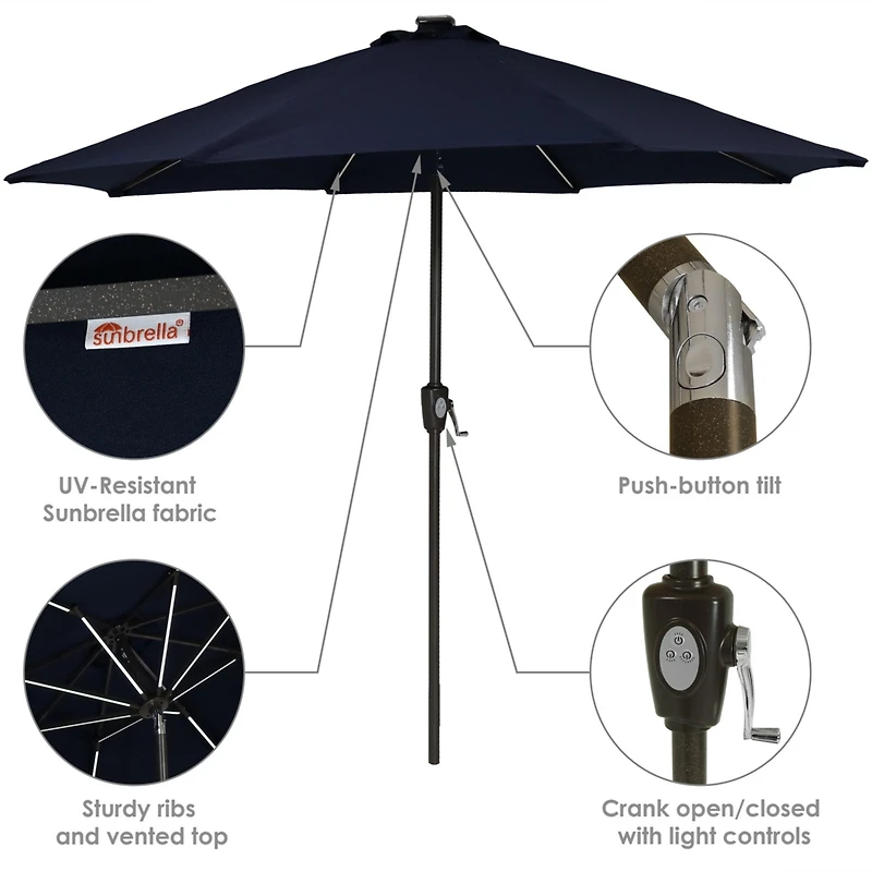 9-Foot Sunbrella Tilting Patio Umbrella with Solar Led Light Bars