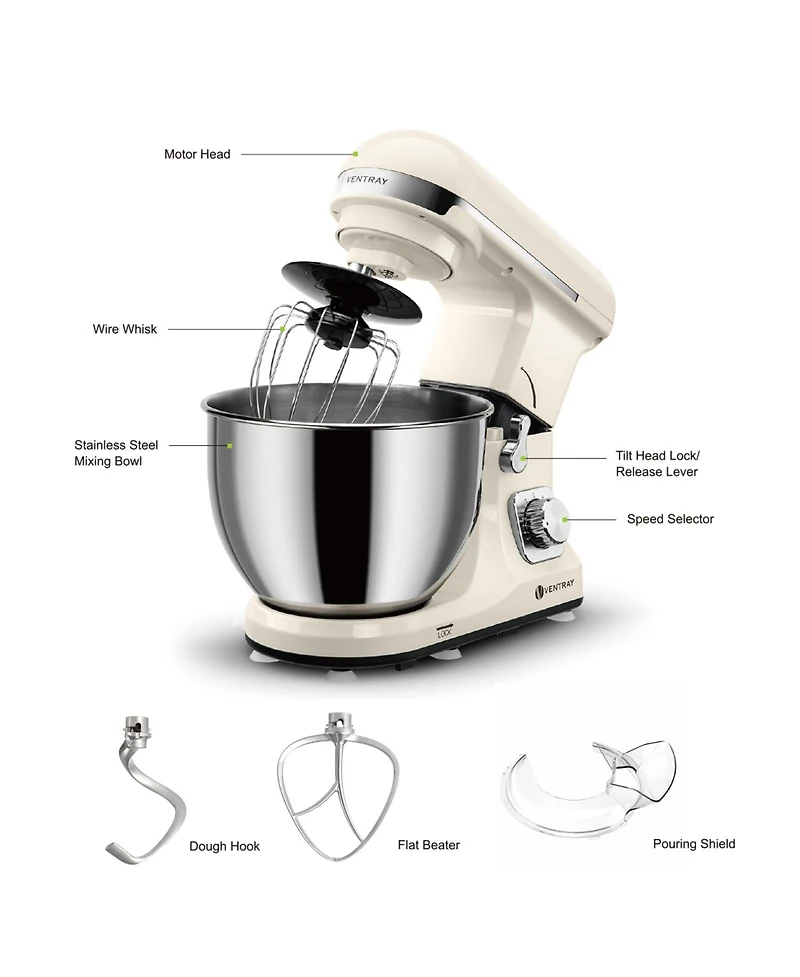 Ventray Stand Mixer 6-Speed 4.5-Quart Stainless Steel Bowl