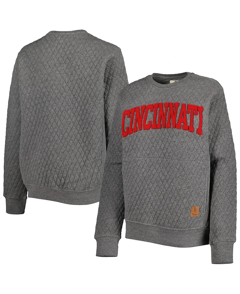 Women's Pressbox Heather Charcoal Cincinnati Bearcats Moose Quilted Pullover Sweatshirt