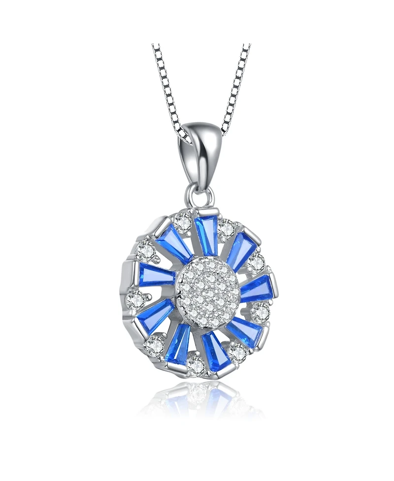 Sterling Silver Round and Baguette Colored Cubic Zirconia Wreath Pendant Necklace