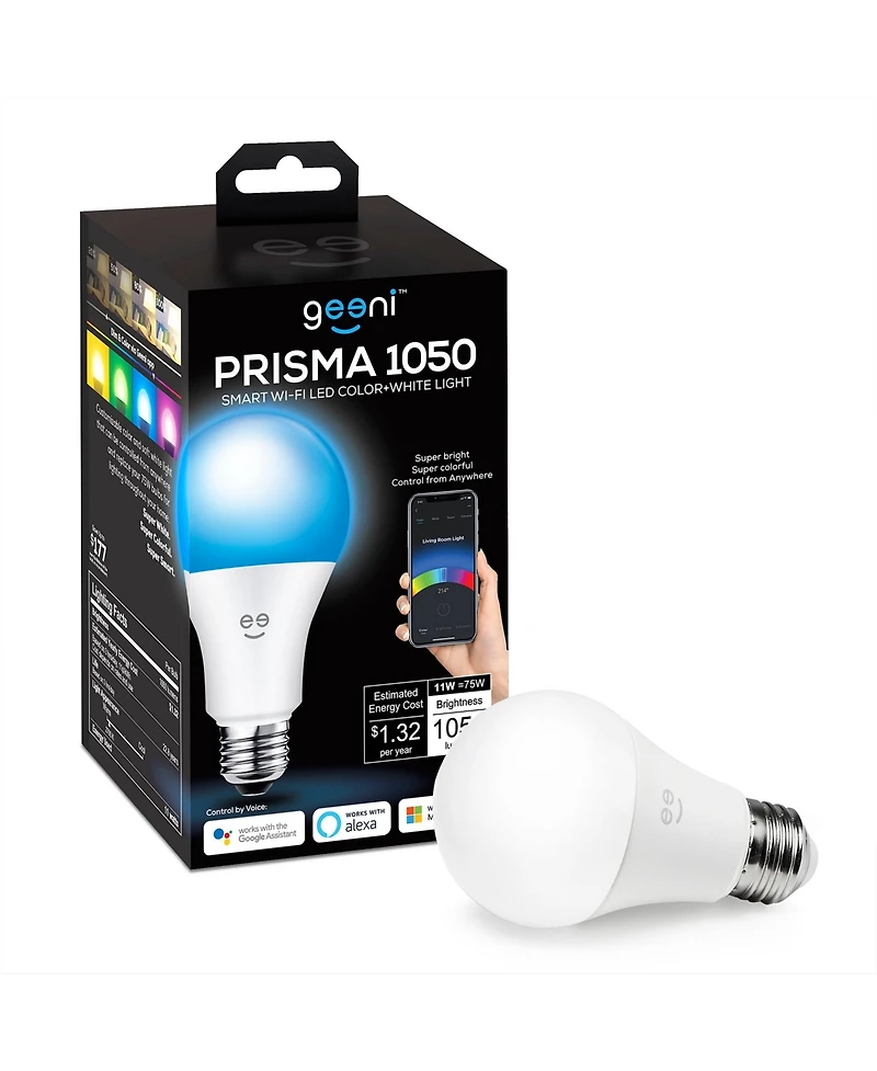 Geeni Prisma 1050 Wi-Fi Led Light Bulb, Multicolor (2700K) – Dimmable Led Bulbs, A21, 75-Watt Equivalent – No Hub Required – Works with Amazon Alexa,