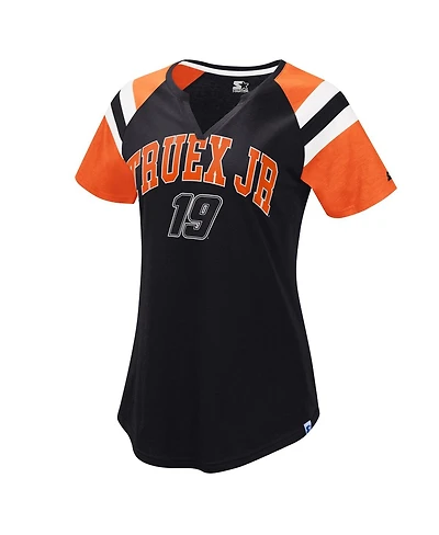 Women's Starter Black, Orange Martin Truex Jr Game On Notch V-Neck T-shirt