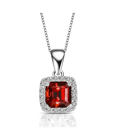 Sterling Silver White Gold Plating Cubic Zirconia Asscher Cut Drop Pendant