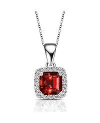 Sterling Silver White Gold Plating Cubic Zirconia Asscher Cut Drop Pendant