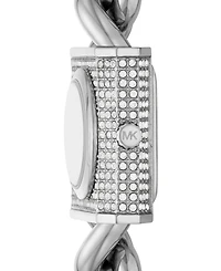 Michael Kors Women's Mk Chain Lock Quartz Three-Hand Silver-Tone Stainless Steel Watch 25mm