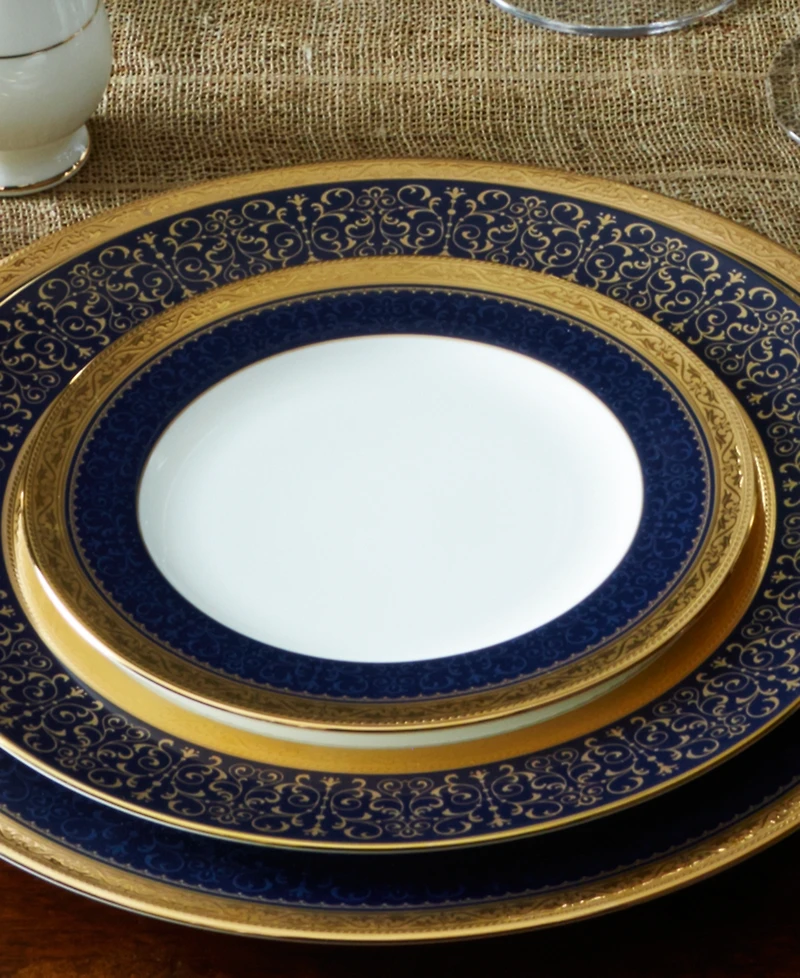 Noritake Odessa Cobalt Gold Set of 4 Bread Butter and Appetizer Plates, Service For 4