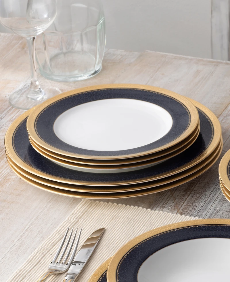 Noritake Odessa Cobalt Gold Set of 4 Dinner Plates, Service For 4