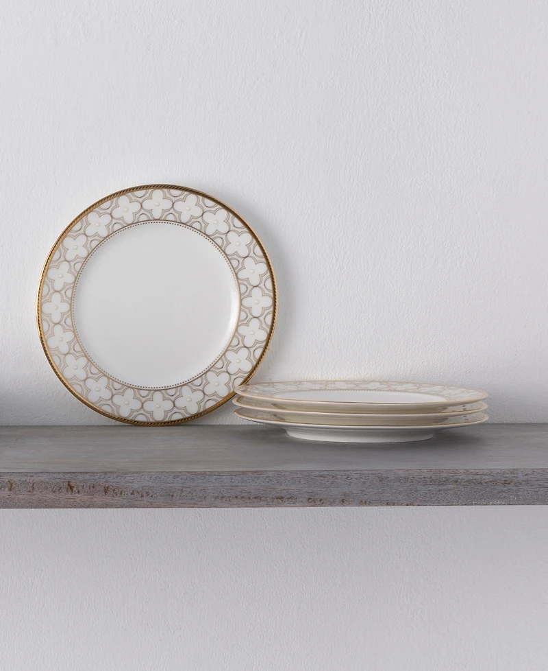 Noritake Trefolio Gold Set of 4 Bread Butter and Appetizer Plates, Service For 4
