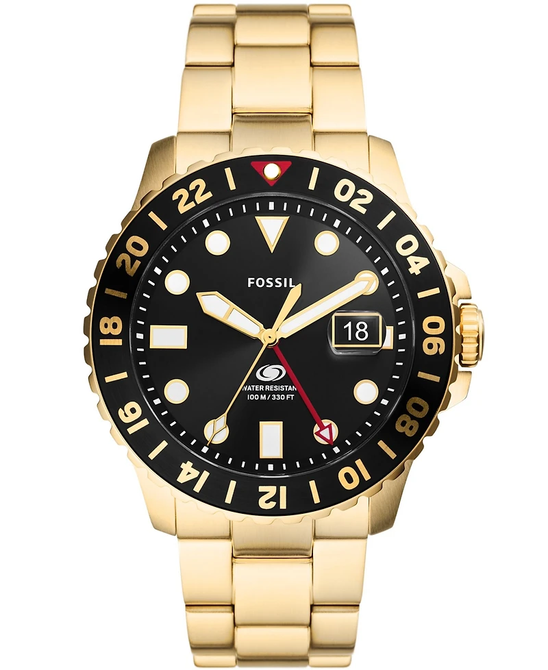 Fossil Men's Fossil Blue Gmt Gold Tone Stainless Steel Watch, 46mm