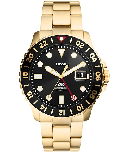 Fossil Men's Fossil Blue Gmt Gold Tone Stainless Steel Watch, 46mm