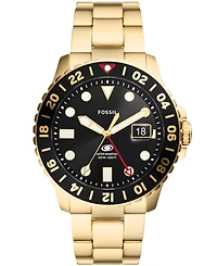 Fossil Men's Fossil Blue Gmt Gold Tone Stainless Steel Watch, 46mm