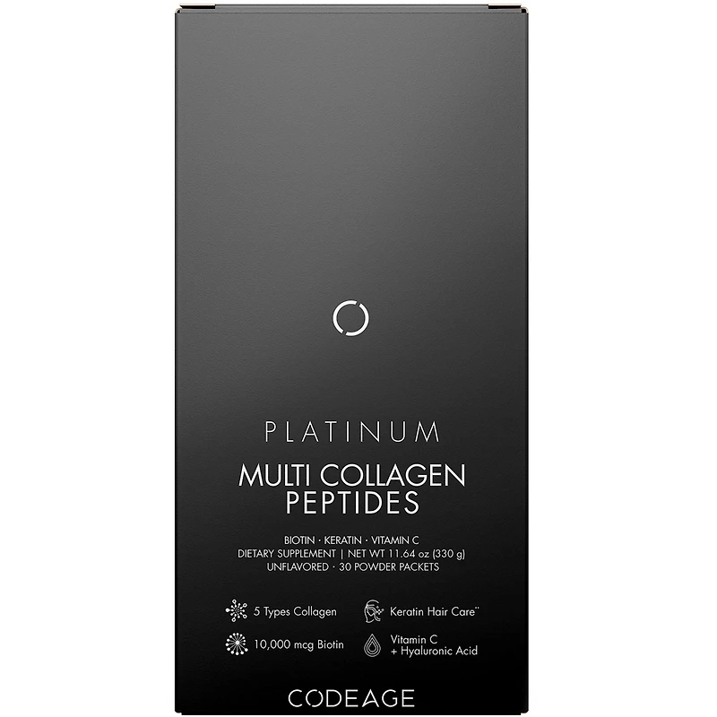 Codeage Multi Collagen and Biotin 10,000 mcg + Vitamin C, B6 & D3, Keratin, Hyaluronic Acid, Niacin, 18 Amino Acids - Stick Packs Supplement