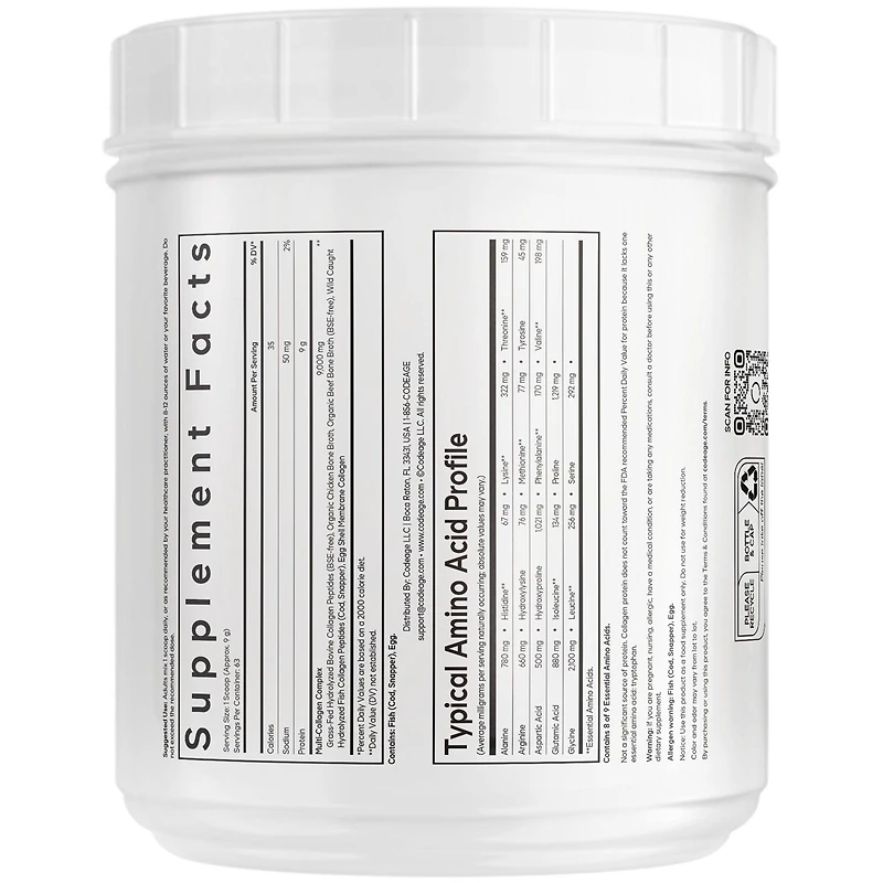 Codeage Multi Collagen Protein Powder Peptides, 2-Month Supply, Hydrolyzed, Type I, Ii, Iii, V, X Grass Fed All in One Super Bone Broth Collagen Suppl