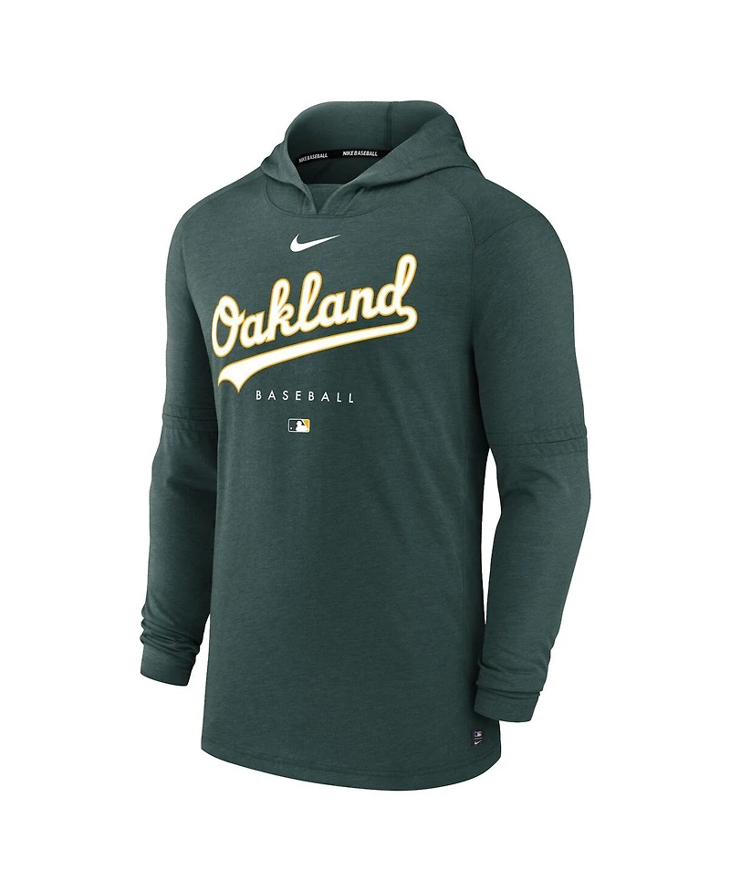 Men's Nike Heather Green Oakland Athletics Authentic Collection Early Work Tri-Blend Performance Pullover Hoodie