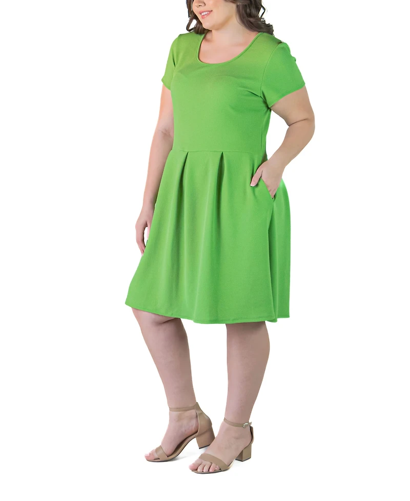 24seven Comfort Apparel Plus Scoop Neck Knee Length Pocket Dress