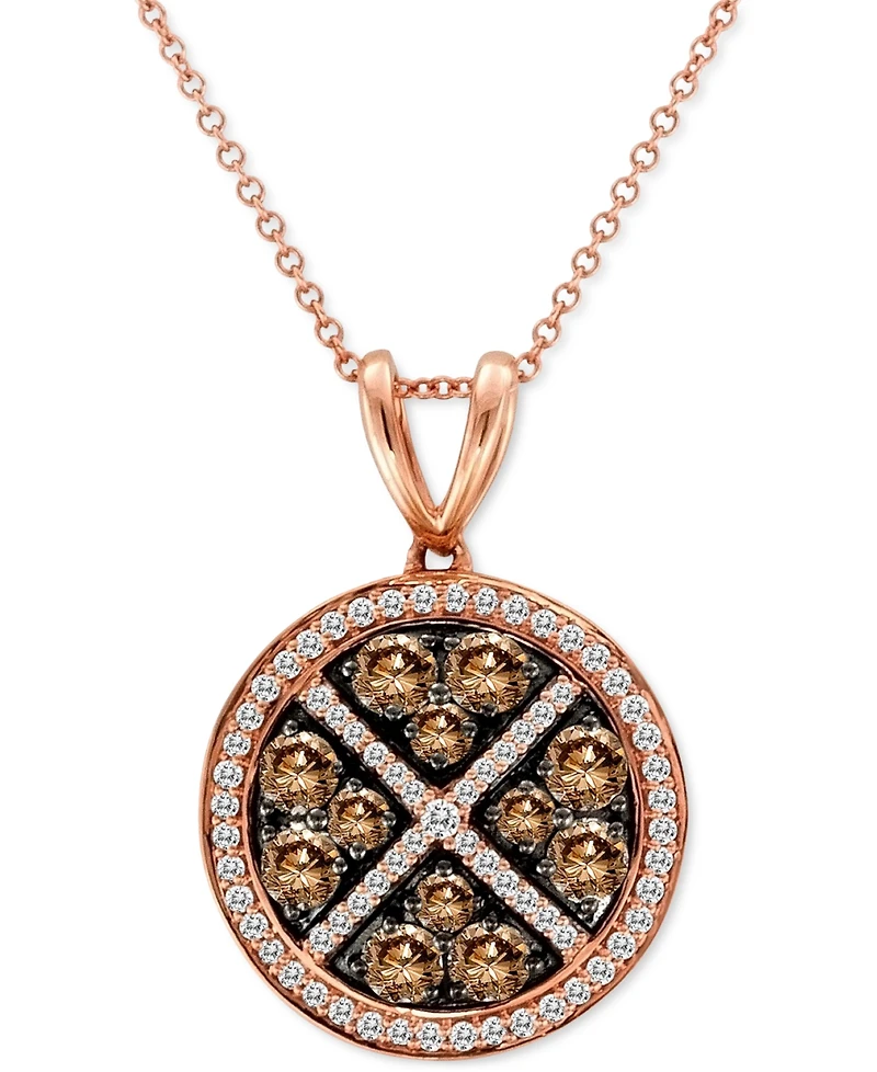 Le Vian Chocolate Diamond (1-1/10 ct. t.w.) & Vanilla Diamond (1/3 ct. t.w.) Halo Cluster 18" Pendant Necklace in 14k Rose Gold