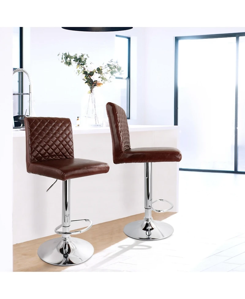Elama 2 Piece Adjustable Tufted Faux Leather Bar Stool in Glossy Cherry with Chrome Base