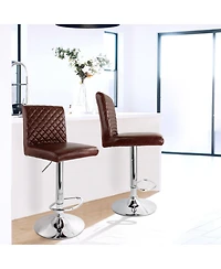 Elama 2 Piece Adjustable Tufted Faux Leather Bar Stool in Glossy Cherry with Chrome Base