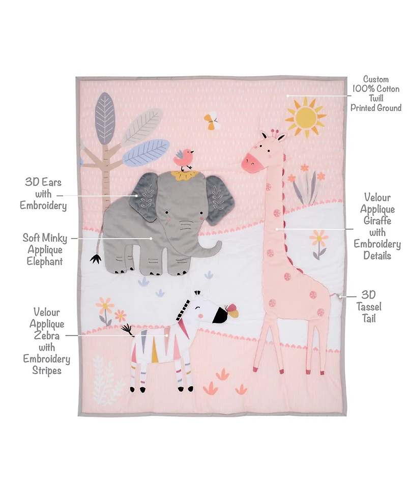 Lambs & Ivy Jazzy Jungle 3-Piece Safari Animals Pink Baby Crib Bedding Set