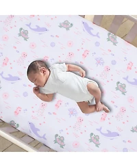 Lambs & Ivy Sea Dreams Soft White 100% Cotton Nautical Ocean Fitted Crib Sheet