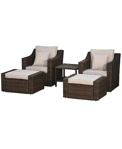 Outsunny 5 Piece Patio Furniture Set, Chairs, Ottoman, Table,