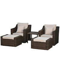 Outsunny 5 Piece Patio Furniture Set, Chairs, Ottoman, Table,