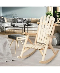 Costway Log Rocking Chair Wood Single Porch Rocker Lounge Patio Deck Furniture