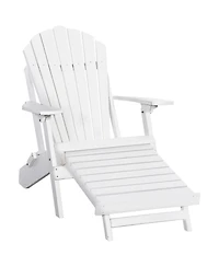 Outsunny Folding Adirondack Chair with Pull Out Ottoman, Outdoor Fir Wood Fire Pit Chair with Footrest, Porch Fanback Lounge for Patio, Poolside Lawn