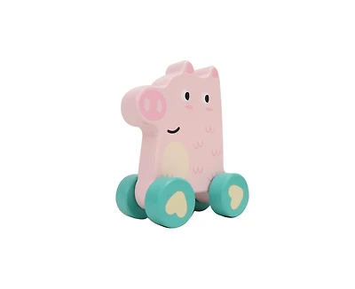 Leo & Friends Wooden Little Pig Vehicle Toy, Perfect Christmas or Birthday Present