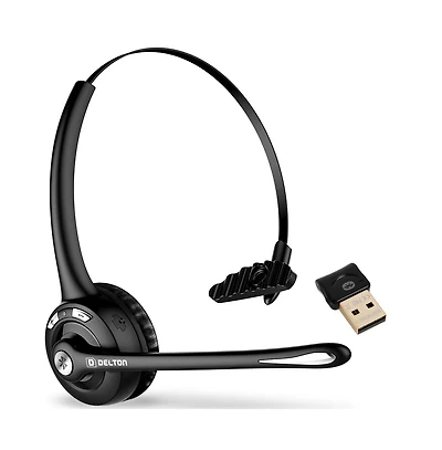 Delton 10X Bluetooth Computer Headset, Over-the-Head Single Ear Wireless Headset with Noise Canceling Mic, Usb Dongle for Computer/Laptop, Perfect for